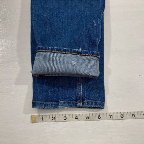 Zara Premium Jeans Women’s 8 Blue Denim High Rise Distressed Tapered Leg - Picture 12 of 12